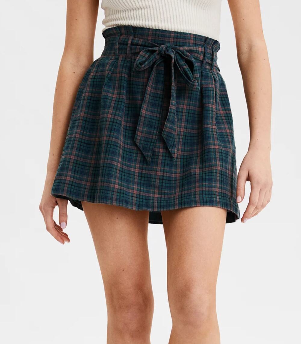 American Eagle Green Plaid Mini Skirt Size Large